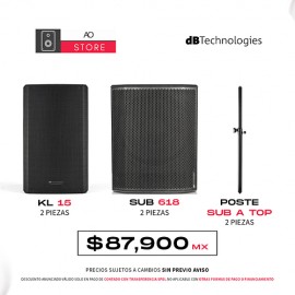 dB Technologies KL 15 Bocina Activa (2 piezas) + dB Technologies Sub 618 Subwoofer Activo (2 piezas), Poste Sub A Top (2 piezas