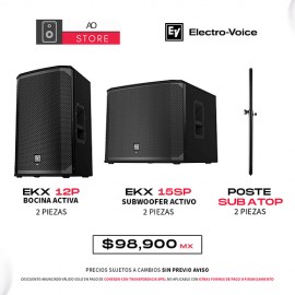 EV Electro Voice EKX 15SP Subwoofer Activo 2 Piezas + EKX 12P Bocina Activa 2 Piezas + Poste Sub A Top 2 piezas