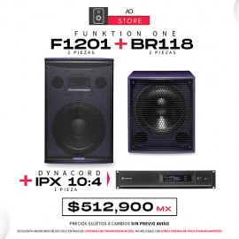 Funktion One F1201 Altavoz (2 Piezas) + BR118 Subwoofer (2 Piezas) + Dynacord IPX10:4 Amplificador (1 Pieza) Sistema de Audio