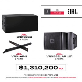 JBL VRX932LAP 12" (8 piezas) + JBL Professional SRX928S (8 piezas) + JBL VRX-AF-II (2 piezas Suspensiones) Sistema de Audio Híb