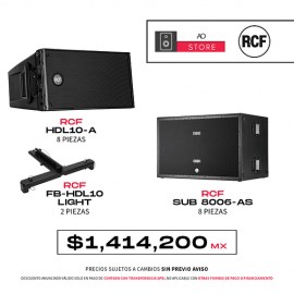 RCF HDL10-A (8 piezas) + RCF SUB 8006-AS (8 piezas) + RCF FB-HDL10- LIGHT (2 piezas Suspensiones) Sistema de Audio Híbrido Fuen