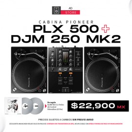 Pioneer PLX 500 Tornamesa Para Dj (2 Piezas) + Pioneer DJM 250 MK2 Mezcladora Para Dj + De Regalo Pioneer Dj RB VD2 CL Vinilos 