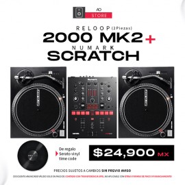 Reloop 2000 MK2 2 Piezas + Mixer Numark Scratch (De Regalo Serato Vinyl Time Code) Cabina Completa