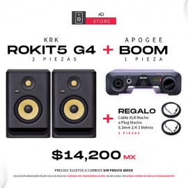 KRK Rokit RP5 G4 Monitores De Estudio (El Par) + Apogee Boom Interfaz de Audio + De Regalo Cable XLR Macho a Plug Macho 6.3 mm 