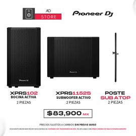 Pioneer XPRS102 Bocina Activa (2 Piezas) + Pioneer XPRS1152S Subwoofer Activo (2 Piezas) + Poste Sub A Top (2 piezas) Sistema d