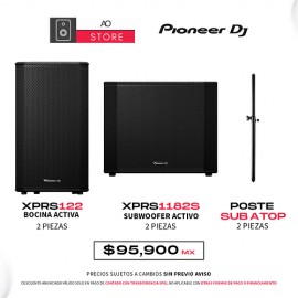 Pioneer XPRS122 Bocina Activa (2 Piezas) + Pioneer XPRS1182S Subwoofer Activo (2 Piezas) + Poste Sub A Top (2 piezas) Sistema d